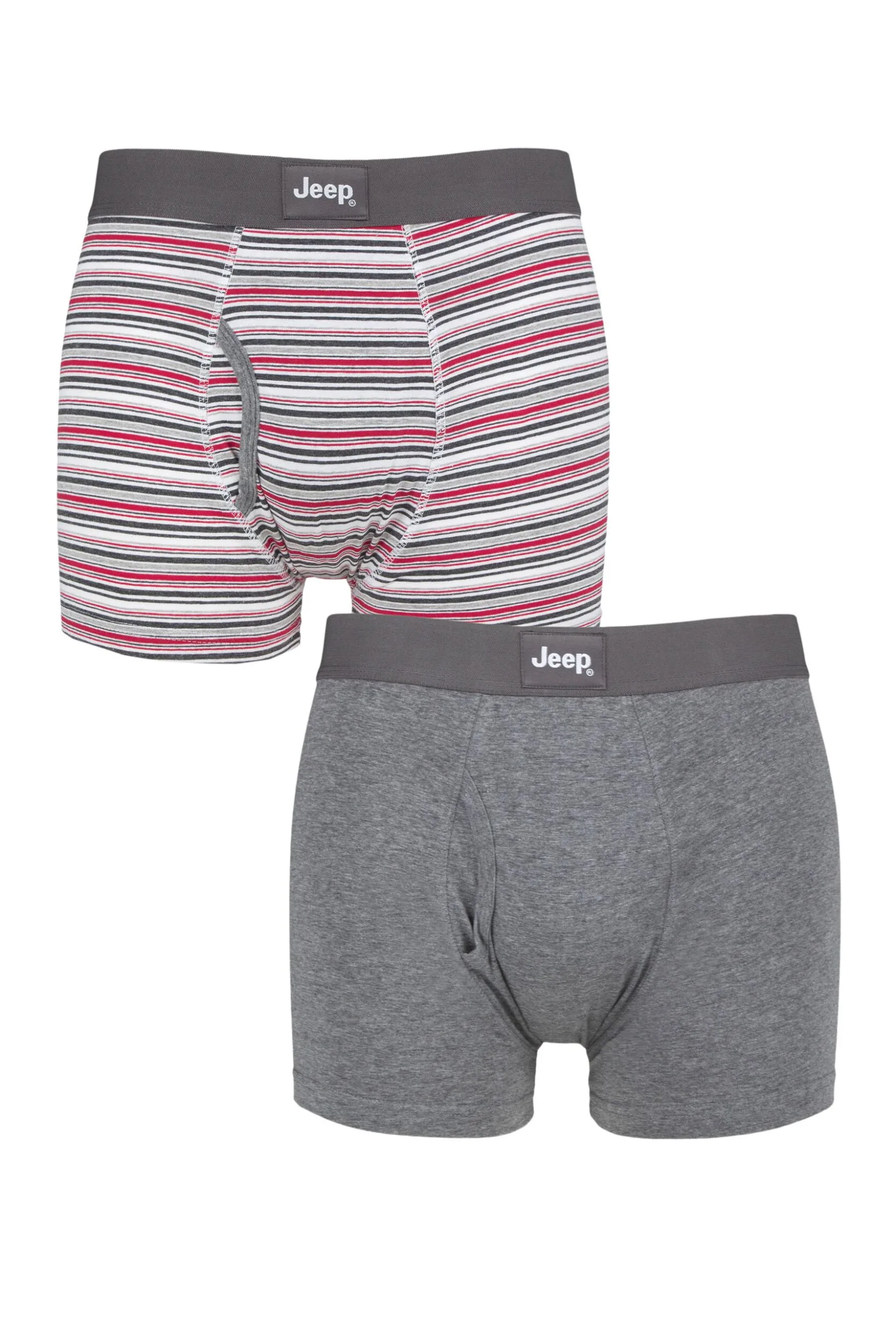 Mens 2 Pack Tonal Stripe and Plain Keyhole Hipster Trunks Charcoal / Red Extra Large - Grey - Size: Extra Large - Jeep - FashionsVida