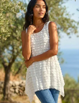 Womens Frill Detail Tunic Top - Ivory - Size 12 Uk - Roman - FashionsVida