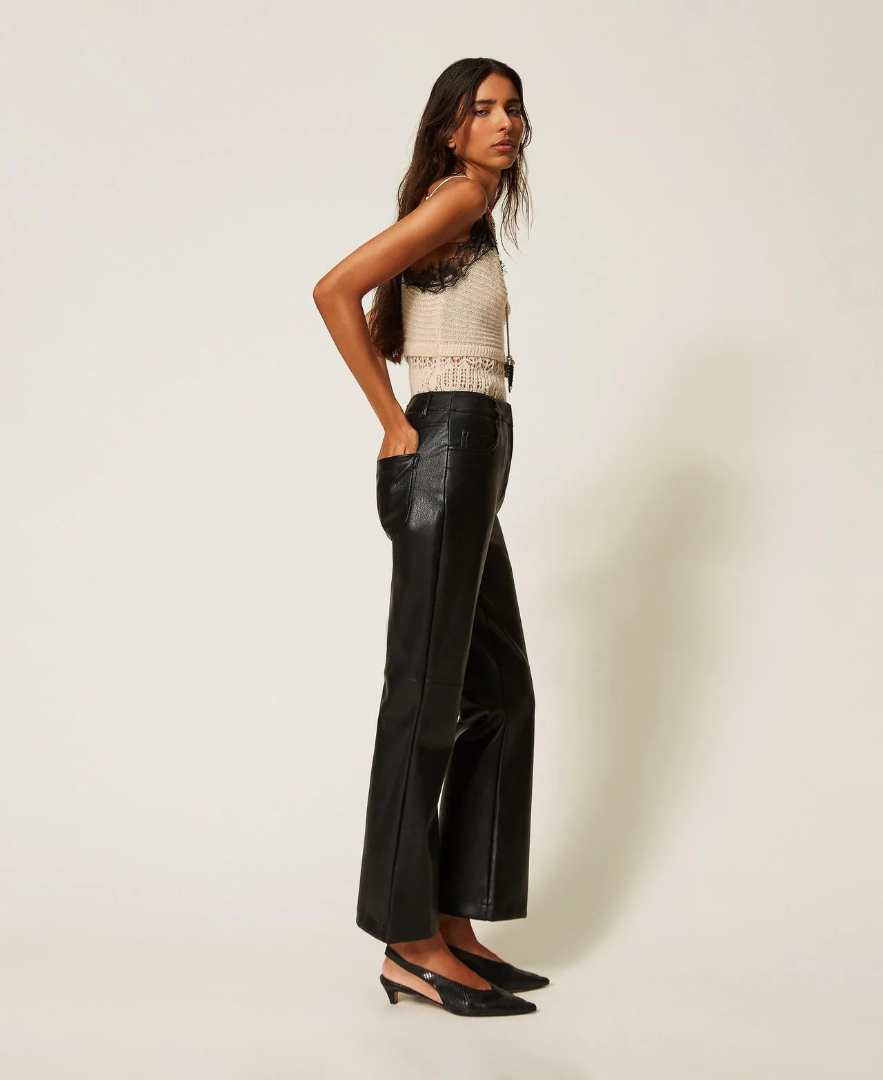 Pantalon évasé effet cuir - Actitude by Twinset - FashionsVida