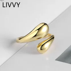LIVVY Silver Color Open Ring Smooth Drop Personality Adjustable Ring Fashion Jewelry For Women Party Accessories 2021 Trend