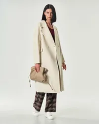 Cappotto color panna doppiopetto in double di misto lana con scollo a rever