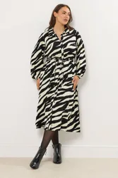 Printed Long Sleeve Shirt Dress - Black - Size: 22-24