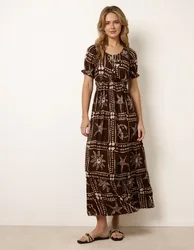 Starfish Print Tie Front Maxi Dress - M / CHOCOLATE - female