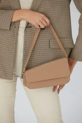 Women's Asymmetric Pu Leather Shoulder Bag in Nude - Nude - Size: One Size