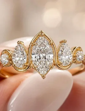 Anillo elegante para mujer con diseño geométrico de gota de agua, circonita, chapado en oro de 18K, fino y ondulado, para fiesta de noche - Shein - FashionsVida