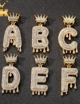 THE BLING KING Drip Crown Letters Name Necklace Iced Out Cubic Zirconia 26 English Bubble Initial Letters Pendant Jewelry Gifts - Aliexpress - FashionsVida