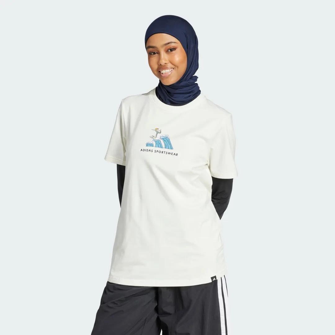 Codes Doodle Surf Graphic T-Shirt S Off White - Adidas - FashionsVida