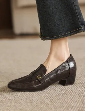Women's New Spring and Autumn Genuine Leather Sheepskin Metal Accessories Medium Heel Large Retro loafers Fashion Shoes - Aliexpress - FashionsVida