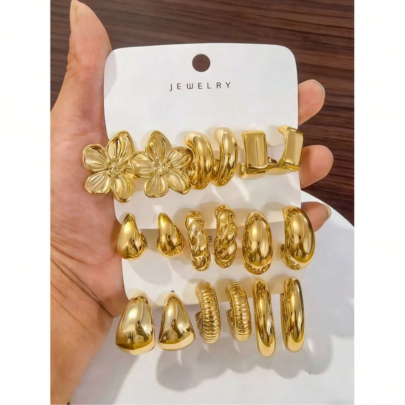 Juego de 6-18 pendientes de tono dorado, elegante y de moda, adecuado para uso diario, fiestas y eventos