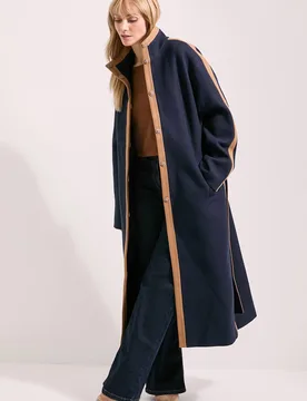 Women's Principles by Wallis Contrast Piping Funnel Coat in Navy Size: 12 - Navy - Size: 12 - Debenhams - FashionsVida