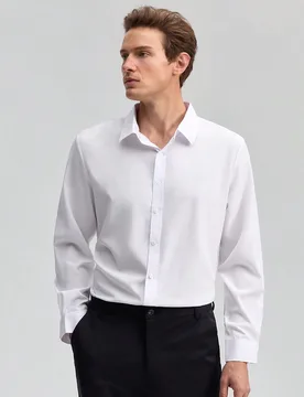 Camisa formal de vestir de unicolor para hombre, camisas blancas, parte superior de manga larga de primavera a verano - Shein - FashionsVida