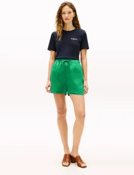 Short de mujer en lino con cintura elástica y cordón ajustable - Tommy Hilfiger - FashionsVida
