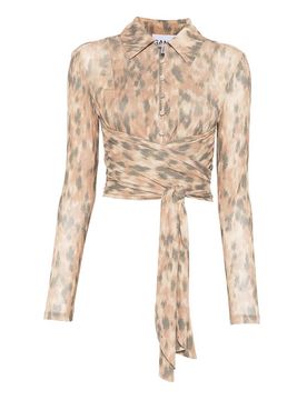 Blusa con stampa animalier con allacciatura