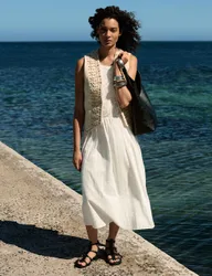 Pure Cotton Studded Gilet Ecru female