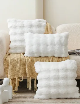 Pieza Funda de almohada decorativa de piel sintética blanca (sin relleno), funda de almohada de felpa de franela moderna, cierre con cremallera, adec - Shein - FashionsVida
