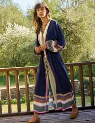 Printed Midi Kaftan Dress Navy Mix female