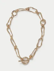 Wave Link T-Bar Chain Necklace Gold female