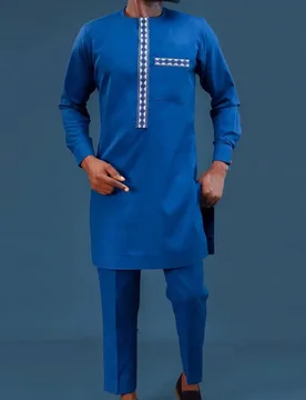 Kaftan Men's Two-Piece Set Wedding Kaunda Suits African Ethnic Traditional Casual Outfits Embroidery with Pocket Top and Pants - Aliexpress - FashionsVida