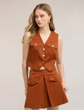 Chaleco de mujer crop mezcla de algodón ajuste entallado largo crop - Motivi - FashionsVida