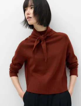Air-Yarn Tie High Neck Jumper Chestnut female - M&S - FashionsVida