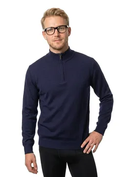 FaÇonnable Pull à Demi-zip Merino Marine Blue M - Façonnable - FashionsVida