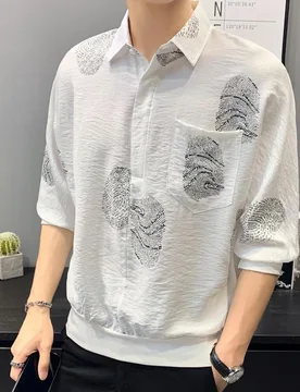 Streetwear Fashion Casual Loose T-Shirts Pullovers Turn-down Collar Printing Handsome Office Three Quarter Sleeve Men's Clothing - Aliexpress - FashionsVida