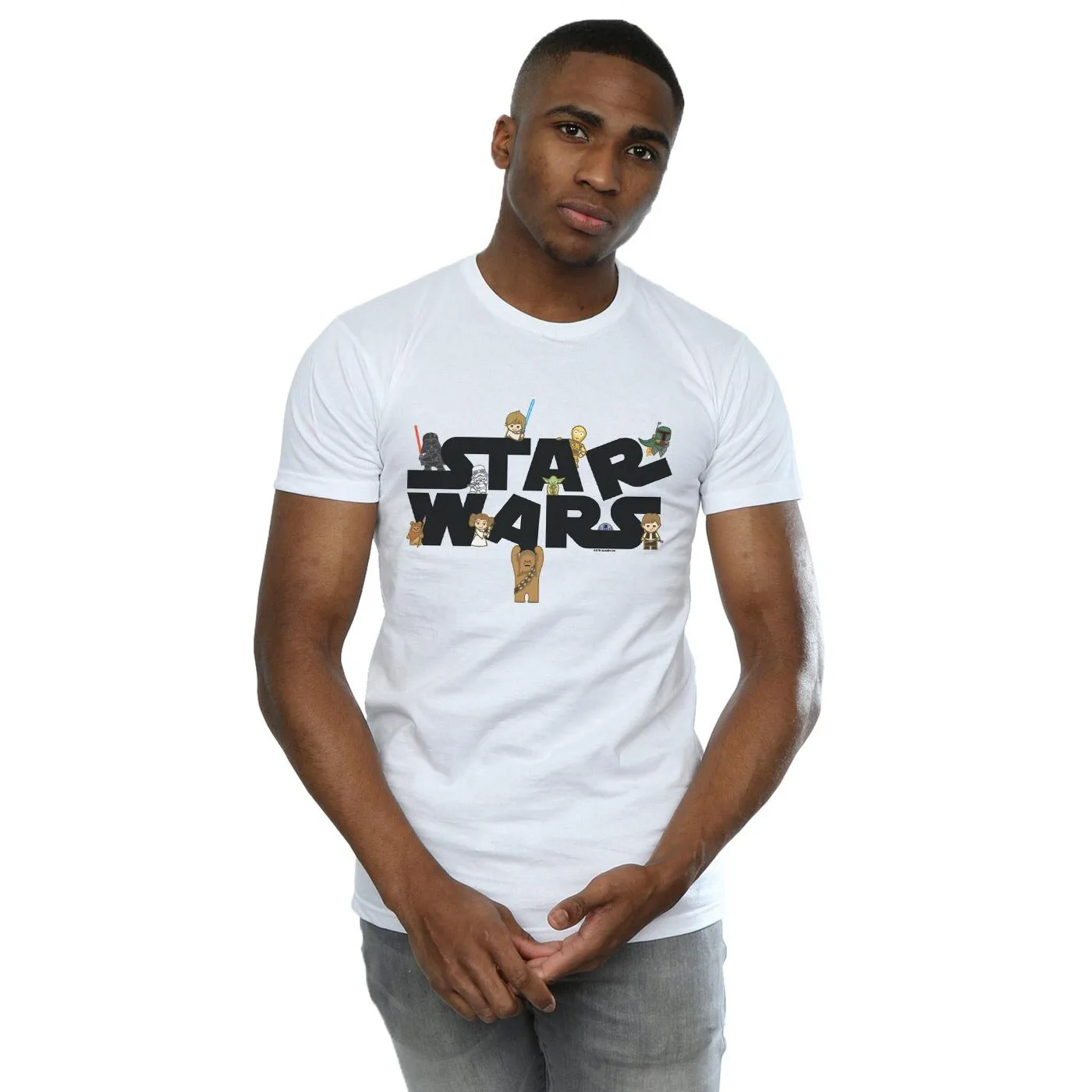 Mens Kiddie Logo T-Shirt (White) Cotton - Size Large - Star Wars - FashionsVida