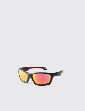 Herren Rennfahrer-Sonnenbrille Mit Roten Gläsern Black - boohooMAN - FashionsVida