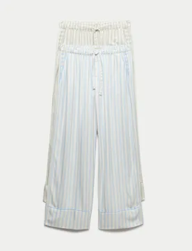 Pack Twill Wide Leg Pyjama Bottoms Blue Mix female - M&S - FashionsVida