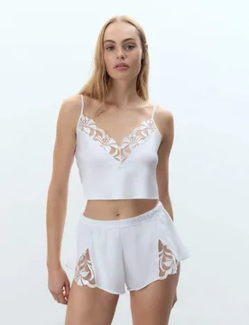 Leonora Satin Embroidery Cami Shortie Set White female - Bluebella - FashionsVida