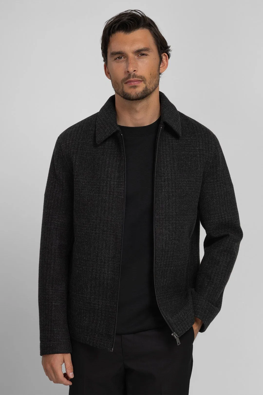 Draycote Mens Shadow Check Harrington Jacket - - Size: M - Steel & Jelly - FashionsVida