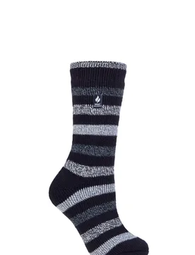 Women's 1 Pair SOCKSHOP 2.3 TOG Patterned Thermal Socks Delamere Stripe Navy 4-8 - Blue - Size: Small - Heat Holders - FashionsVida