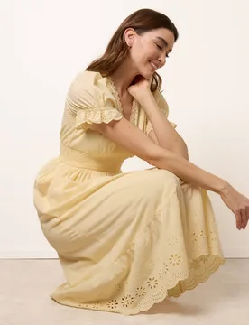 Women's Lemon Embroidery Detail V-Neck Dress Size: XL - Lemon - Size: XL - Blue Vanilla - FashionsVida