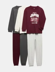 Pack Pure Cotton Sushi Graphic Pyjama Sets (1-16 Yrs) Grey Mix male