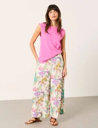Floral Elasticated Waist Wide Leg Trousers Ivory Mix female
