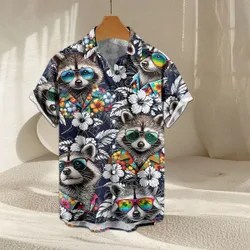 Camisa casual de vacaciones para hombres con estampado 3D de mapache