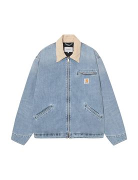 Og Detroit jacket giacca in denim leggera con colletto - Blue / Dusty H Brown burst washed