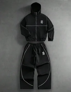 Conjunto de 2 piezas para hombre con chaqueta con capucha y cremallera con estampado de letras y pantalones con ribete en contraste, conjunto de ropa - Shein - FashionsVida