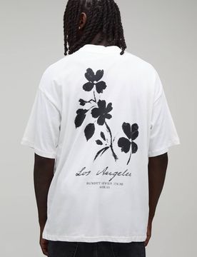 Herren Weißes Übergroßes T-Shirt Mit Verschwommenem Blumendruck White Größe Large