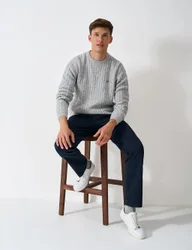 Lambswool Rich Cable Crew Neck Jumper Grey Marl male