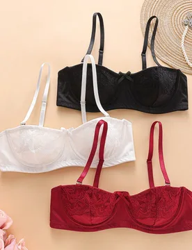 Piezas Sujetador de encaje con parches de unicolor y efecto push-up para mujeres, que levanta y da soporte a busto pequeño - Shein - FashionsVida