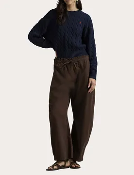Maglione girocollo blu navy Polo in cotone a trecce con logo Pony ricamato - Ralph Lauren - FashionsVida