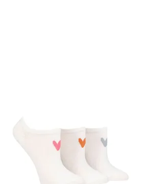 Women's 3 Pair Patterned Cotton Trainer Socks White Heart 4-8 Ladies - White - Size: Small - Caroline Gardner - FashionsVida