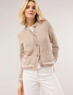 Strickjacke Chic & Go, normale Größen, Farbe Beige, 46, modische Bi-Color-Optik reine, atmungsaktive Baumwolle Damen - Walbusch - FashionsVida
