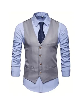 Chaleco de traje con hebilla dorada de 4 botones, estilo nuevo, chaleco formal para padrinos de boda, chaleco de traje casual de negocios, chaleco lig - Shein - FashionsVida