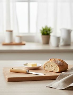 Coltello da burro con lama seghettata e manico in bambù - beige