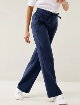 Marlenehose Seersucker, Regular Fit#normale Größen#Kurzgrößen, Farbe Blau, 24, besonders atmungsaktiv klimatisierende Baumwolle Damen - Walbusch - FashionsVida