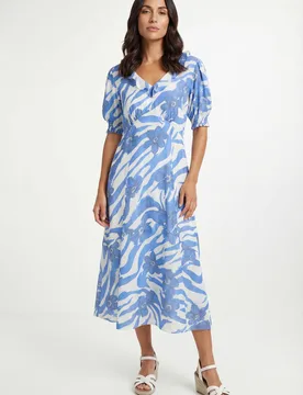 Women's Mixed Floral Ruffle Midi Dress in Blue Size: 10 - Blue - Size: 10 - Wallis - FashionsVida
