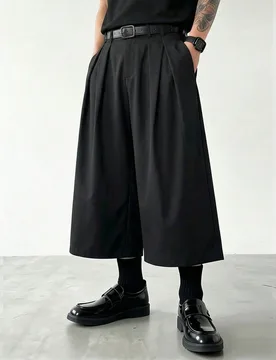 Pantalones capri casuales holgados y de pierna ancha de estilo japonés para hombres, aptos para el estilo callejero - Shein - FashionsVida