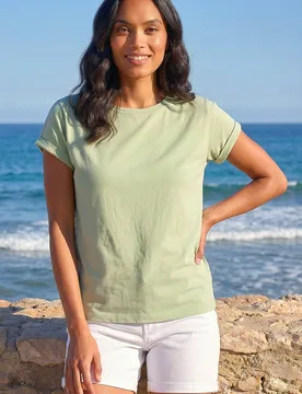 Women's Plain Stretch Cotton Jersey T-Shirt in Light Green Size: 10 - Light Green - Size: 10 - Roman - FashionsVida